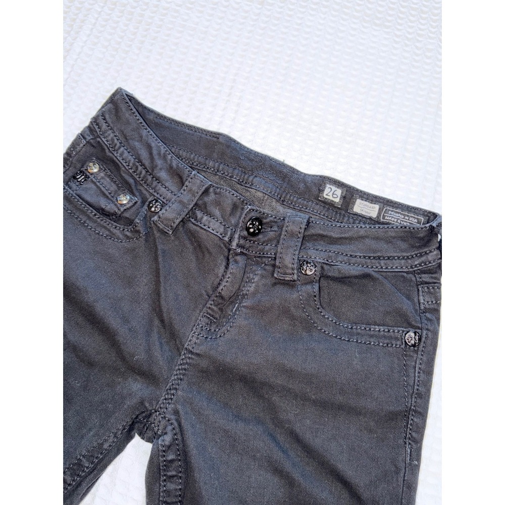Miss Me Standard Skinny Jeans Womens 26 Black Fleur De Lis Rhinestone ME3046SR
